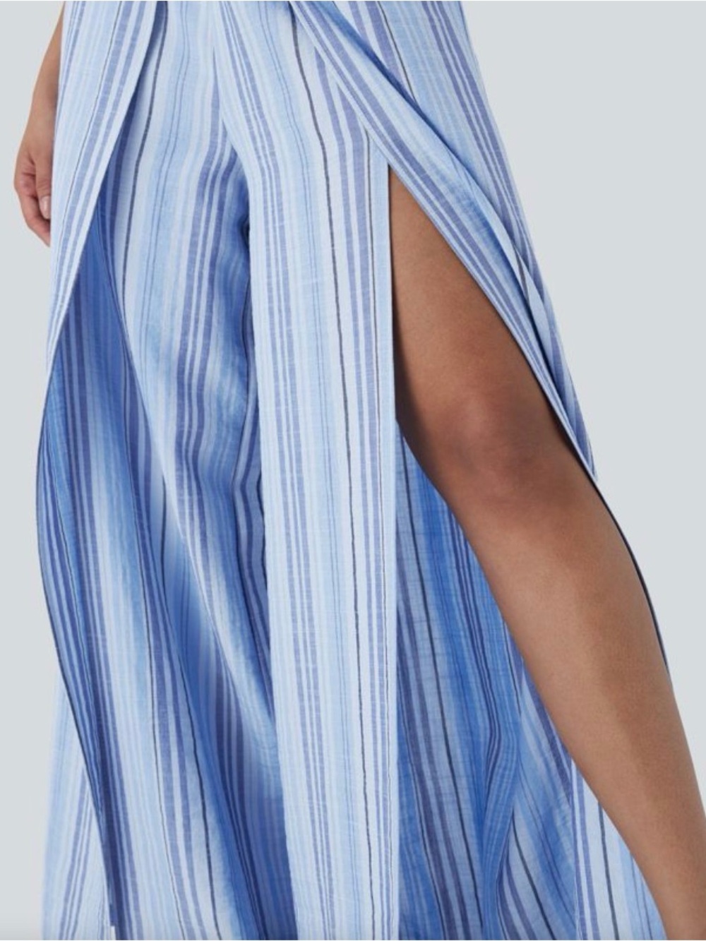 Halara Striped Blue Wide-Leg Split Pants - Picture 4 of 7